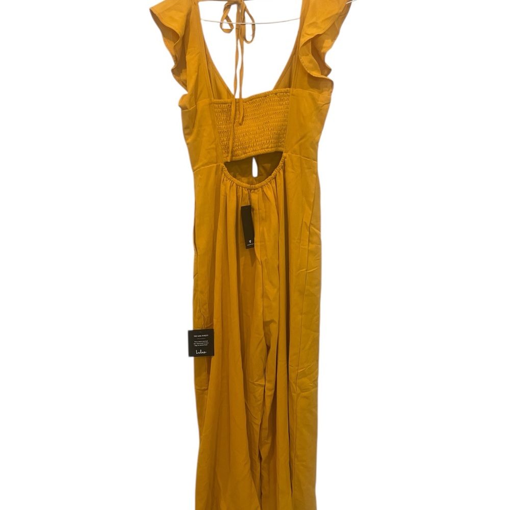 Lulus Women’s Flawless Life Marigold Ruffled Cutout Cropped Jumpsuit Small NWT - Picture 9 of 9